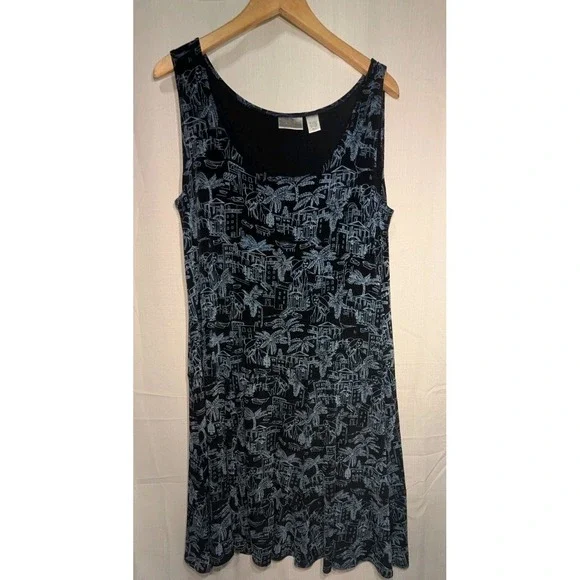 Chico's Travelers Acetate Lady on Vacation Novelty Print Knee Length Dress 3/XL‎ - Picture 2 of 5